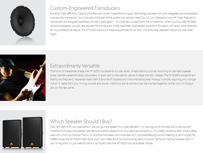 BEHRINGER VP1220D 主動式喇叭 -550瓦2路PA揚聲器系統/具12英寸低音揚聲器/原廠公司貨