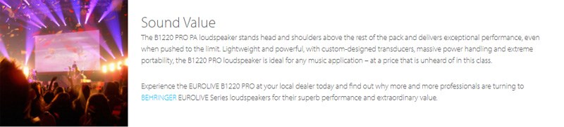 BEHRINGER B1220-PRO 被動式喇叭 -專業1,200瓦12英寸PA揚聲器系統/原廠公司貨