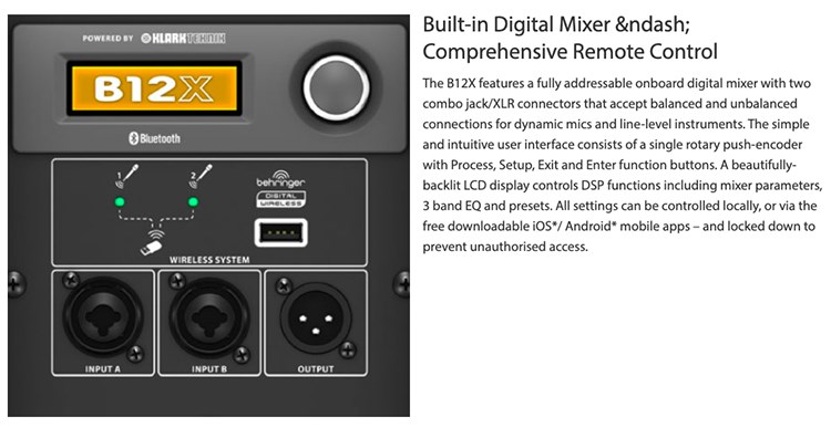 BEHRINGER B12X 被動式喇叭/1000瓦2路PA揚聲器系統 /具有12英寸揚聲器