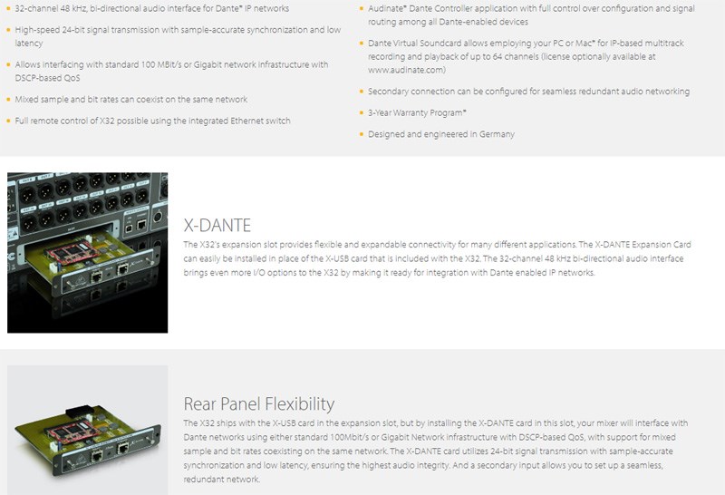 BEHRINGER X-DANTE 擴充卡-適用於X32/原廠公司貨