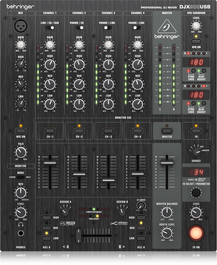 BEHRINGER DJX900USB 專業5通道DJ混音器-超低噪音/智能BPM計數器/USB接口/原廠公司貨