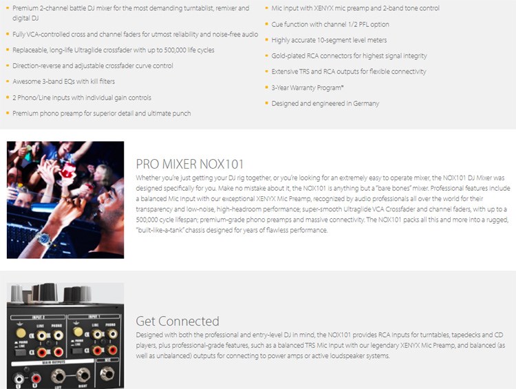 BEHRINGER NOX101 專業2通道DJ混音器-超低噪音/智能雙BPM計數器/原廠公司貨