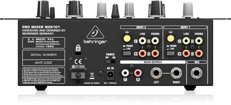 BEHRINGER NOX101 專業2通道DJ混音器-超低噪音/智能雙BPM計數器/原廠公司貨