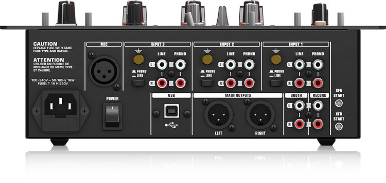 BEHRINGER NOX303 專業3通道DJ混音器-3個USB連接的線路輸入/1個麥克風輸入/原廠公司貨