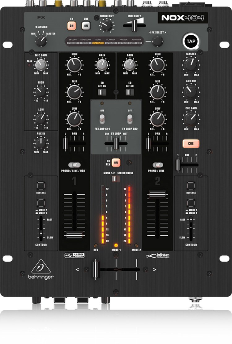 BEHRINGER NOX404 專業2通道DJ混音器-2個USB連接的線路輸入/1個麥克風輸入/原廠公司貨