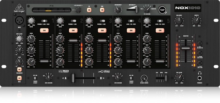 BEHRINGER NOX1010專業5通道19英寸DJ混音器-5個USB連接的線路輸入/2個麥克風輸入/MIDI輸出/原廠公司貨