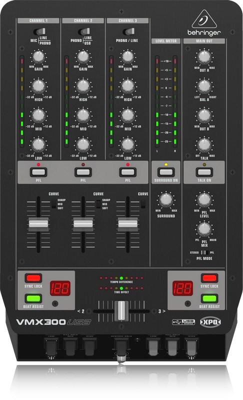 BEHRINGER VMX300US B專業3通道DJ混音器-內置USB接口/原廠公司貨