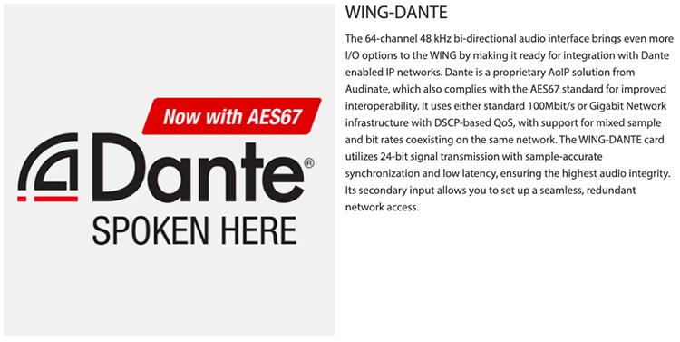 BEHRINGER WING-DANTE 數位系統周邊配備/乙太網/採用24位信號傳輸/原廠公司貨