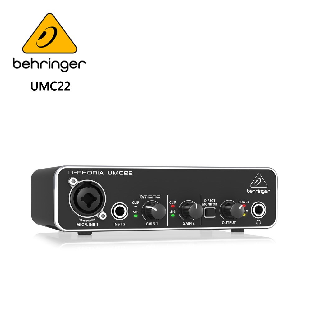 BEHRINGER UMC22 錄音介面 -帶Midas麥克風前置放大器 2x2 USB音頻接口/原廠公司貨