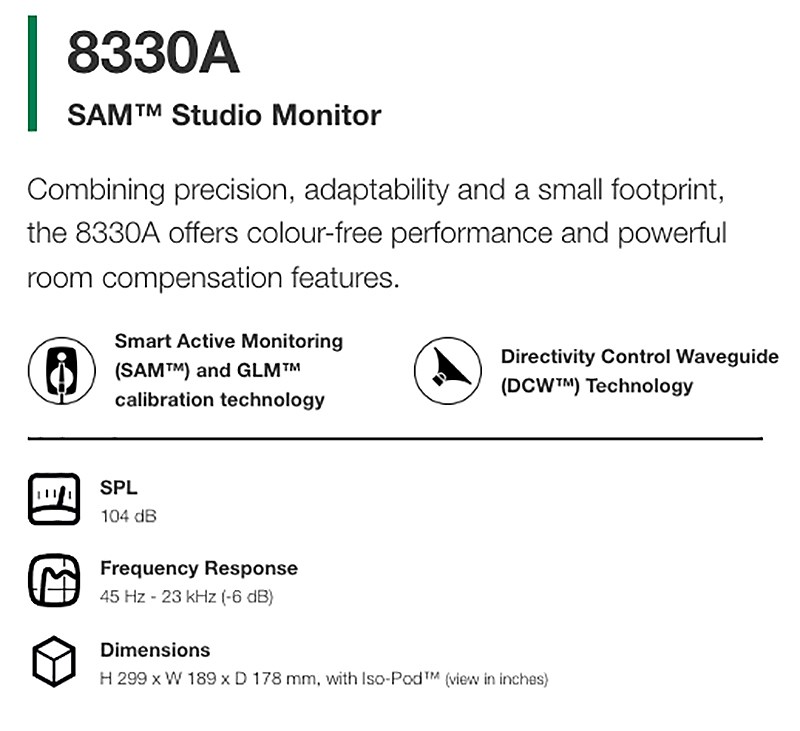 GENELEC 8330A 二分頻智能監聽喇叭(一對)-三色任選/5吋低音單體/原廠公司貨