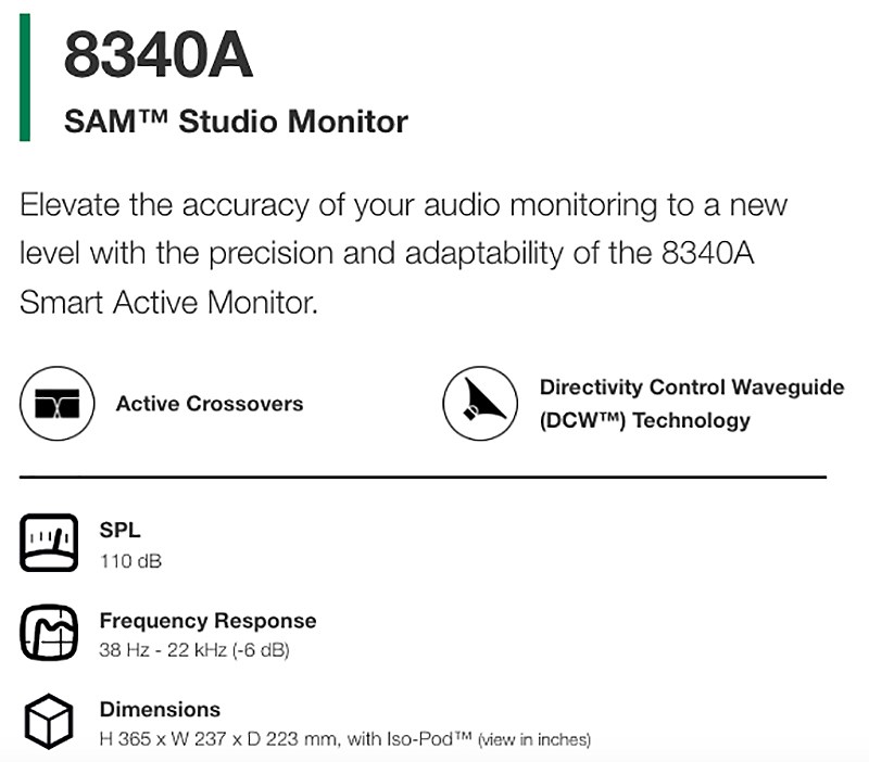 GENELEC 8340A 二分頻智能監聽喇叭(一對)-三色任選/6.5吋低音單體/原廠公司貨