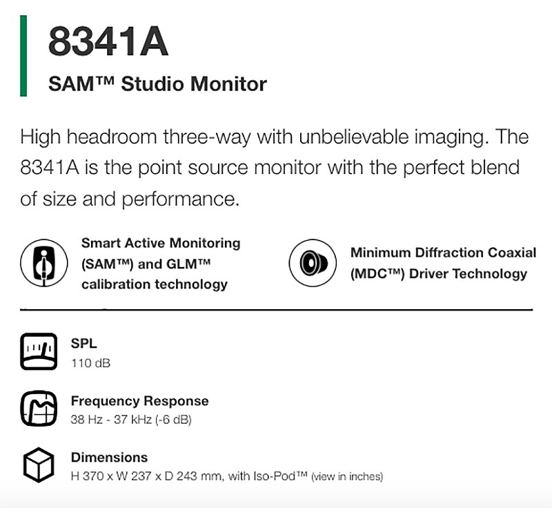 GENELEC 8341A 同軸三分頻智能監聽喇叭(一對)-四色任選/6.6吋主動式單體/原廠公司貨