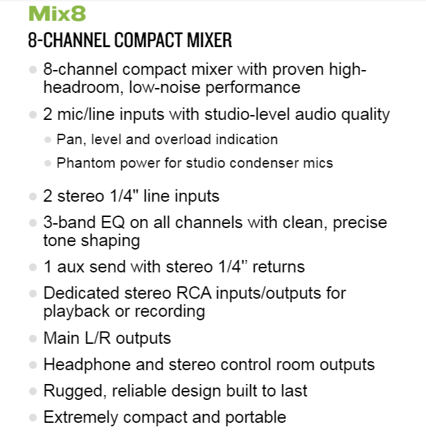 Mackie MIX8 小型混音器-原廠公司貨