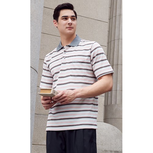 瑞多仕 DB8943 Coolmax 男條紋POLO 米灰色/霧灰色/黑色/珊瑚紅色  戶外休閒 