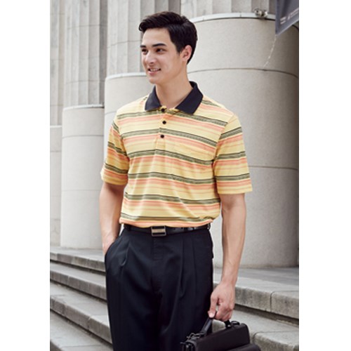 瑞多仕 DB8946 Coolmax 男條紋POLO 鵝黃色/珊瑚紅色/黑色  戶外休閒    