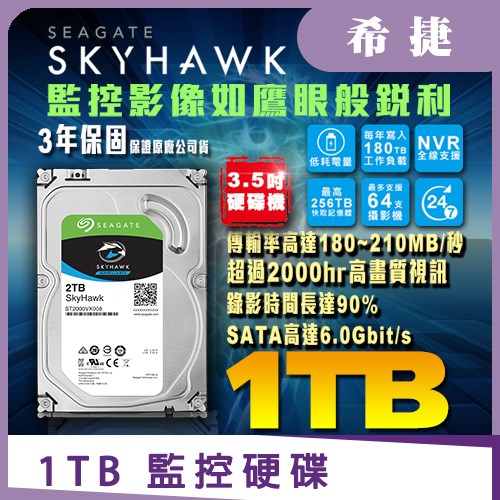 Seagate ST1000VX005 3.5 吋 1TB 監控 硬碟 適 AHD 1080P 車載 行車記錄器 攝影機
