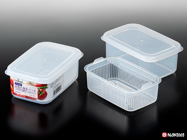 日本製  NAKAYA   K595-1  長方形瀝網保鮮盒  0.6L  4955959159513