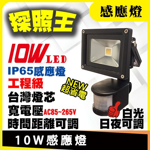 10W 白光 黃光 LED 投射燈 感應燈 補光燈 日夜 感度 時間 可調 感應 防水 工程級