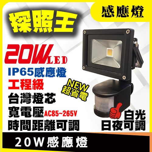 30W 白光/黃光 LED 投射燈 感應燈 補光燈 日夜 感度 時間 可調 感應 防水 工程級