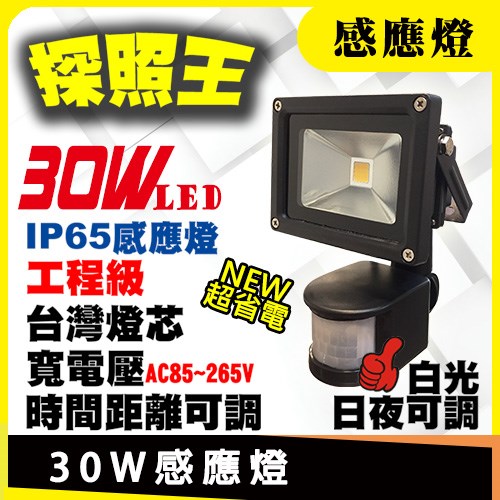 30W 白光/黃光 LED 投射燈 感應燈 補光燈 日夜 感度 時間 可調 感應 防水 工程級