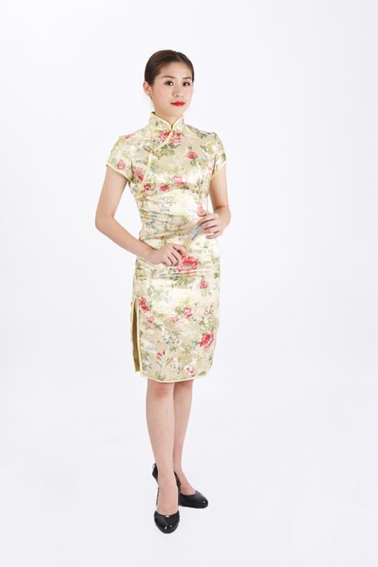 短旗袍/黃色玫瑰花