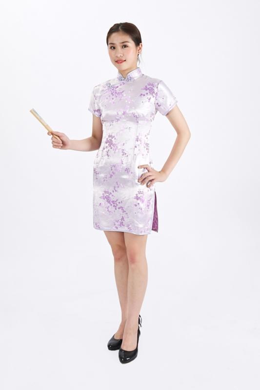 玫瑰花短旗袍/紫色