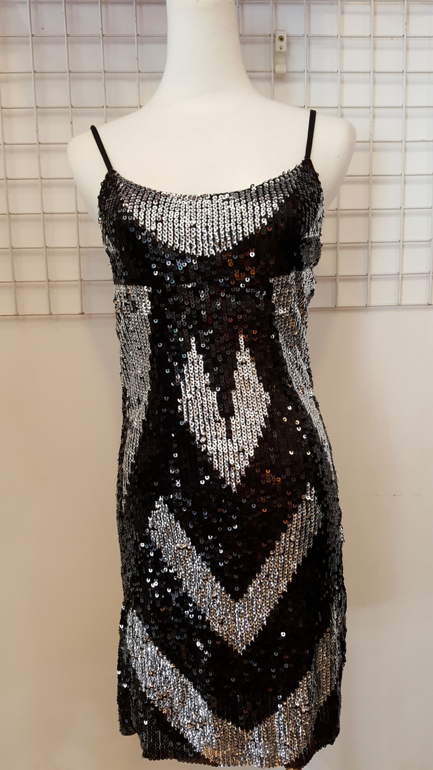 銀底細肩亮片舞衣