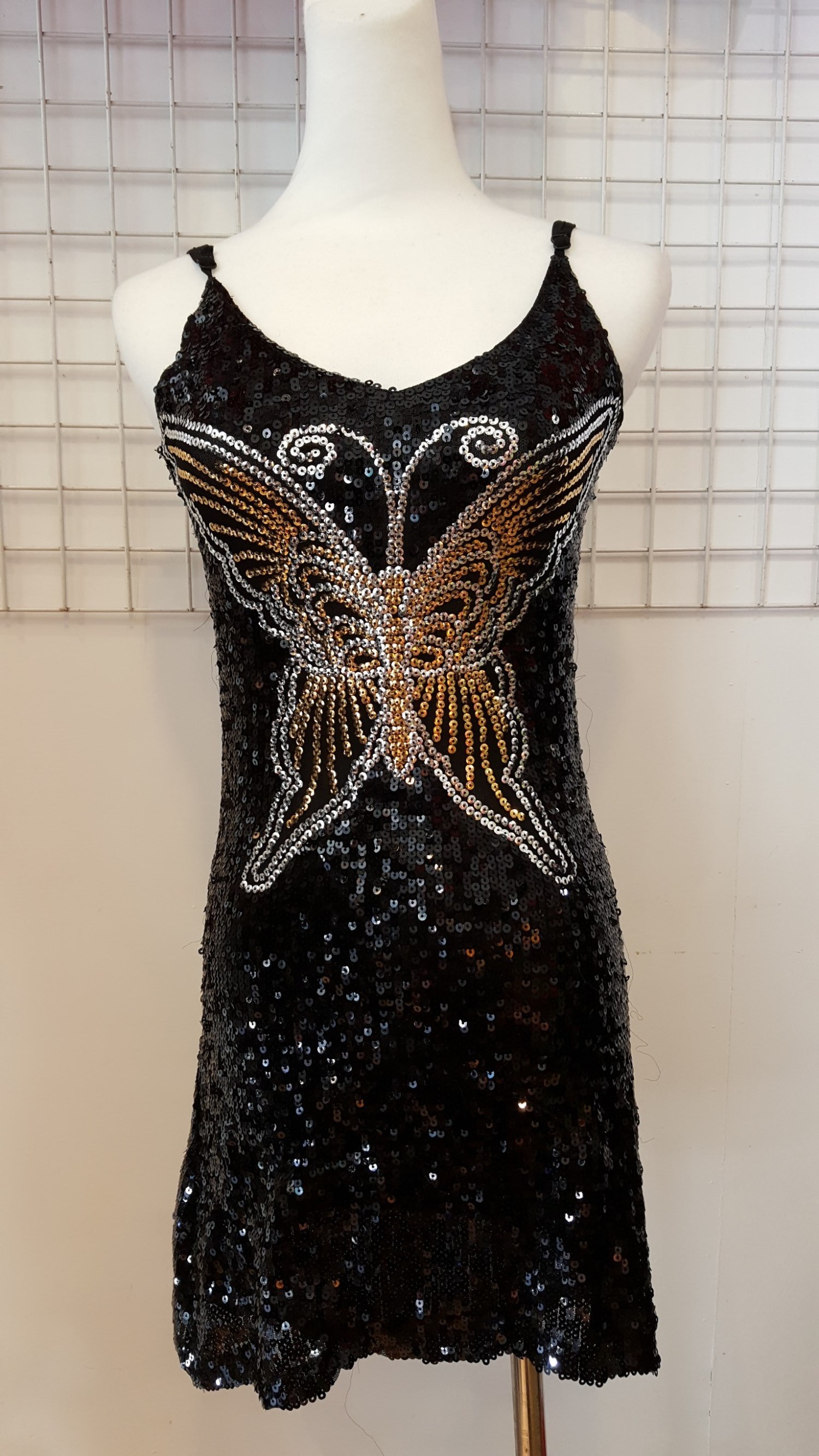 蝴蝶細肩亮片舞衣