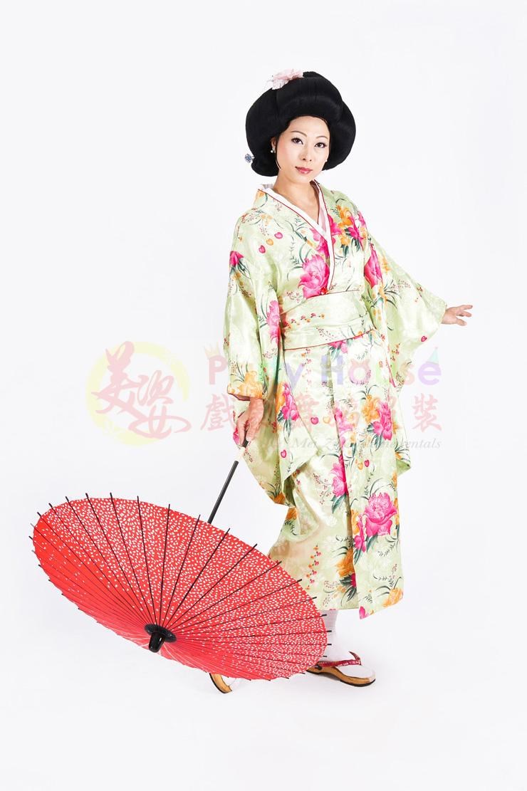 長和服/薄綠粉花