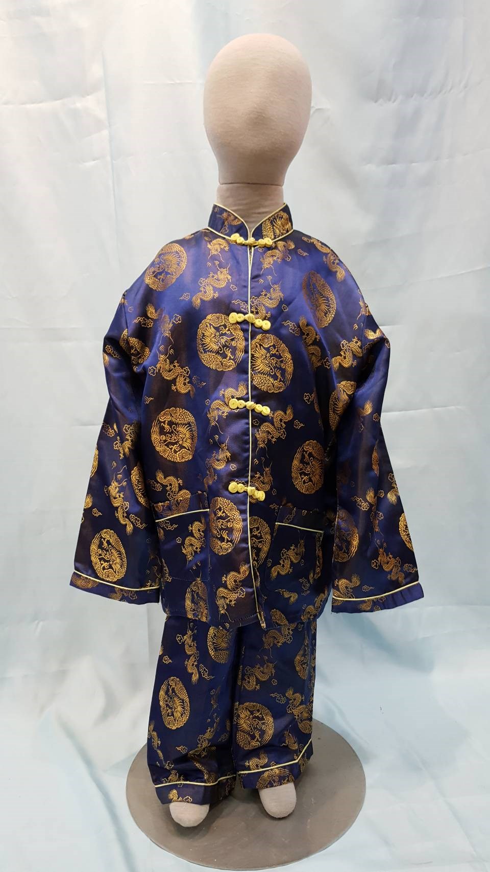 深藍色圖印唐裝