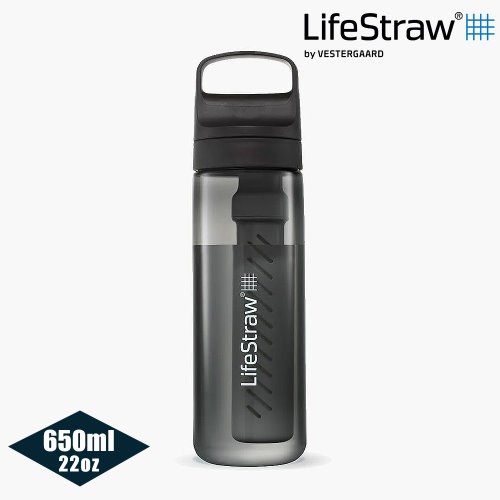 LifeStraw Go 提蓋二段式過濾生命淨水瓶 650ml 黑色 濾水瓶 登山健行 露營旅遊 急難避難 野外求生
