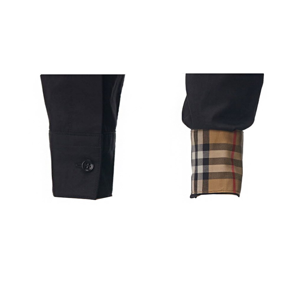 【BURBERRY 】8067812 經典格紋拼接薄長襯衫(黑色)