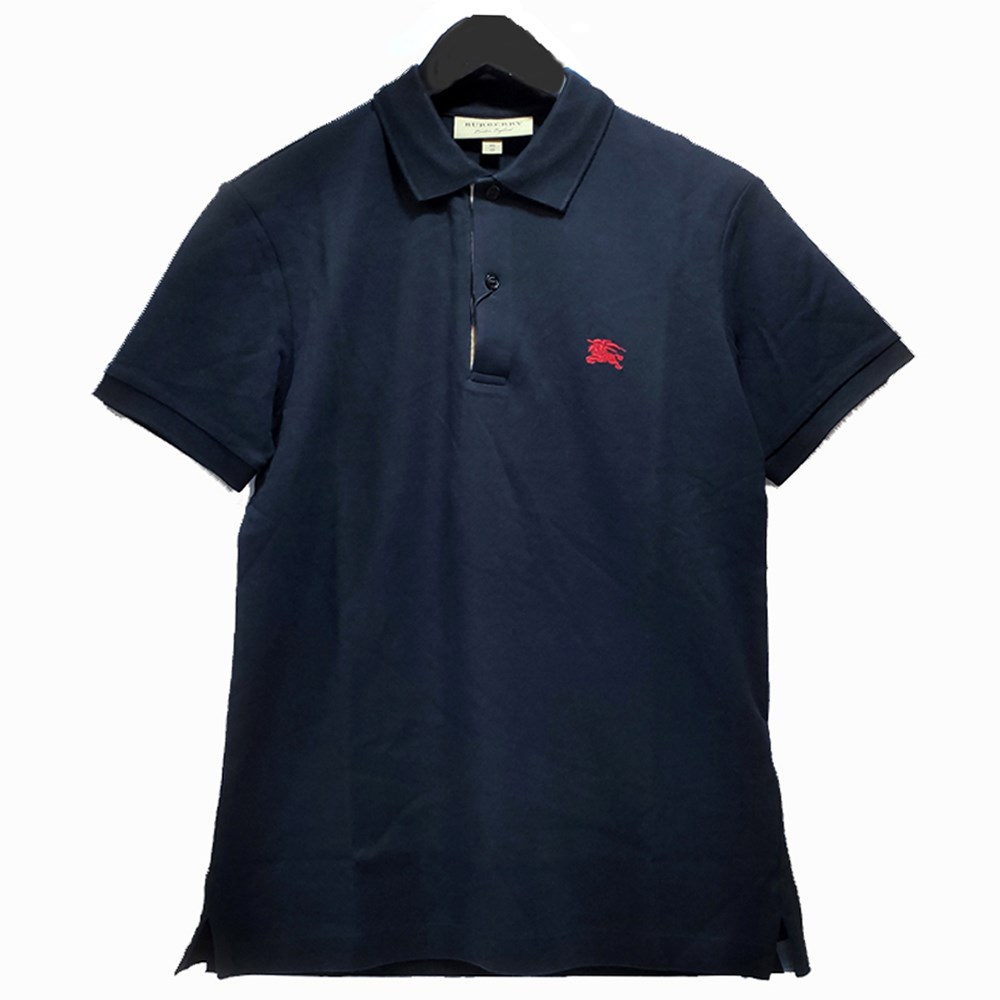 【BURBERRY 】8036248 素面戰馬衣服Logo短袖上衣Polo衫(深藍色)