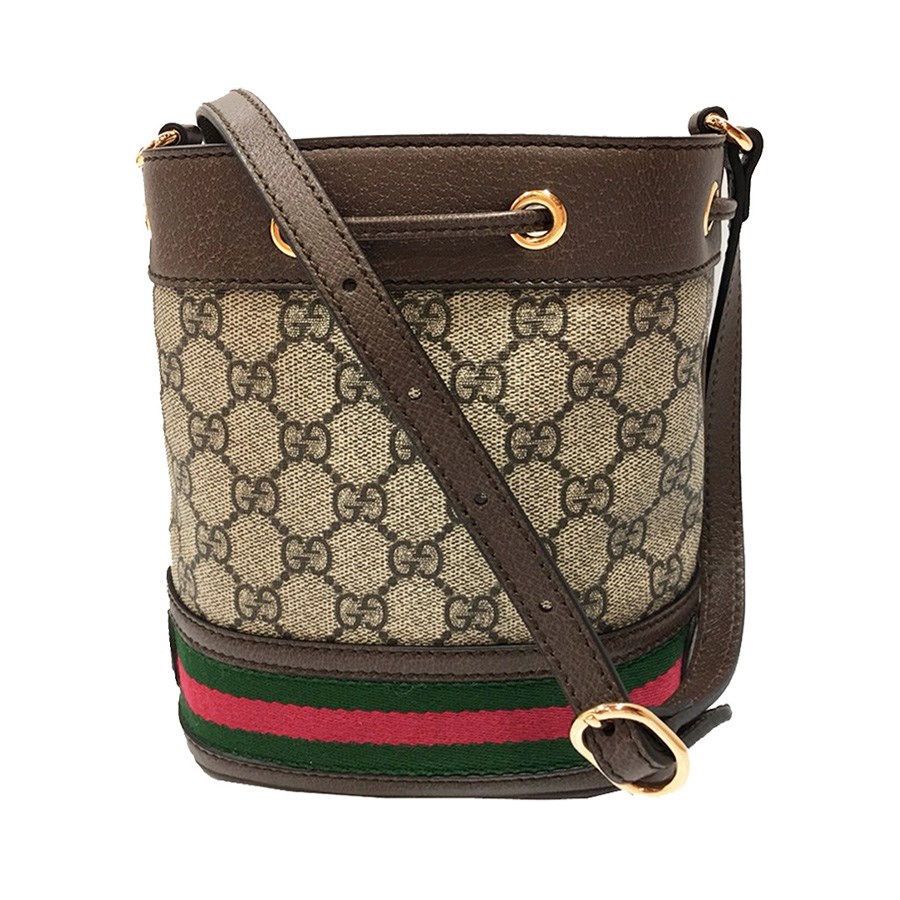 【GUCCI 】550620 經典Ophidia系列迷你斜背水桶包(棕色)