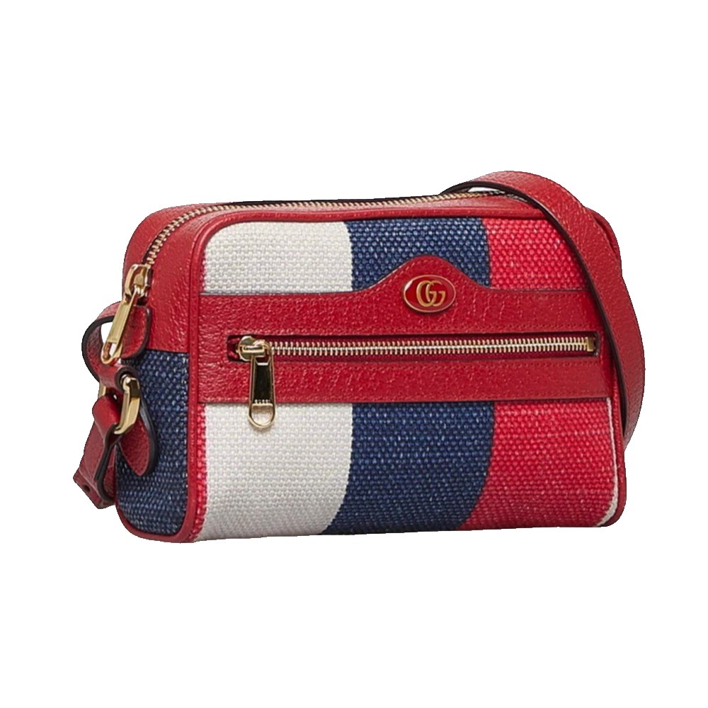 【GUCCI 古馳】517350 經典Minisac Ophidia系列GG LOGO拚色拉鍊迷你肩背/斜背包(紅色)