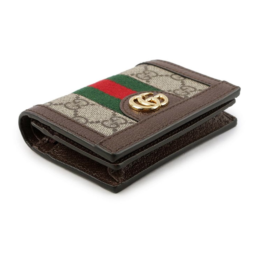 【GUCCI 古馳】523155 經典Ophidia GG印花帆布牛皮飾邊暗釦卡夾/零錢包(棕色)