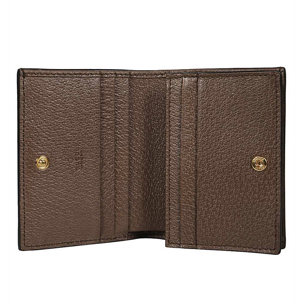 【GUCCI 古馳】523155 經典Ophidia GG印花帆布牛皮飾邊暗釦卡夾/零錢包(棕色)