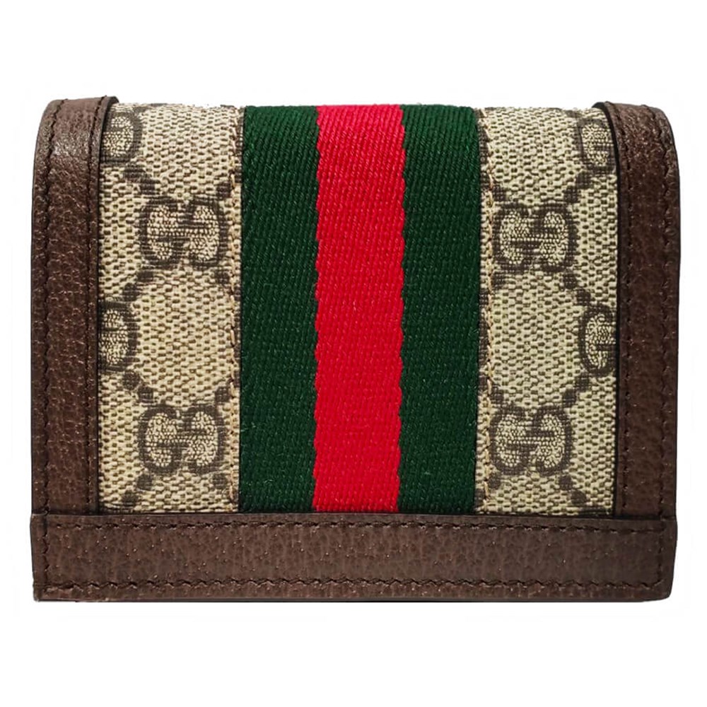 【GUCCI 古馳】523155 經典Ophidia GG印花帆布牛皮飾邊暗釦卡夾/零錢包(棕色)