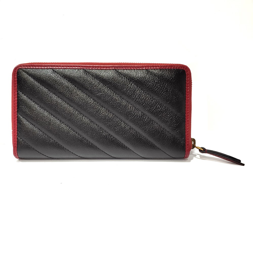【GUCCI 古馳】573810 經典GG Marmont 絎縫斜紋牛皮撞色拉鏈長夾(黑色)