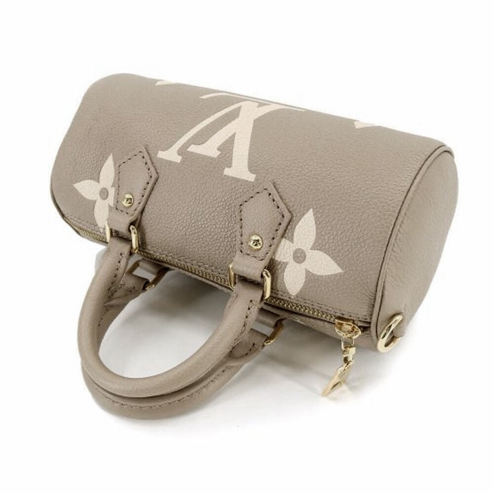 【Louis Vuitton 路易威登】M46031 PAPILLON BB 雙色皮革壓花LOGO手提斜背包(斑鳩灰x奶油色)