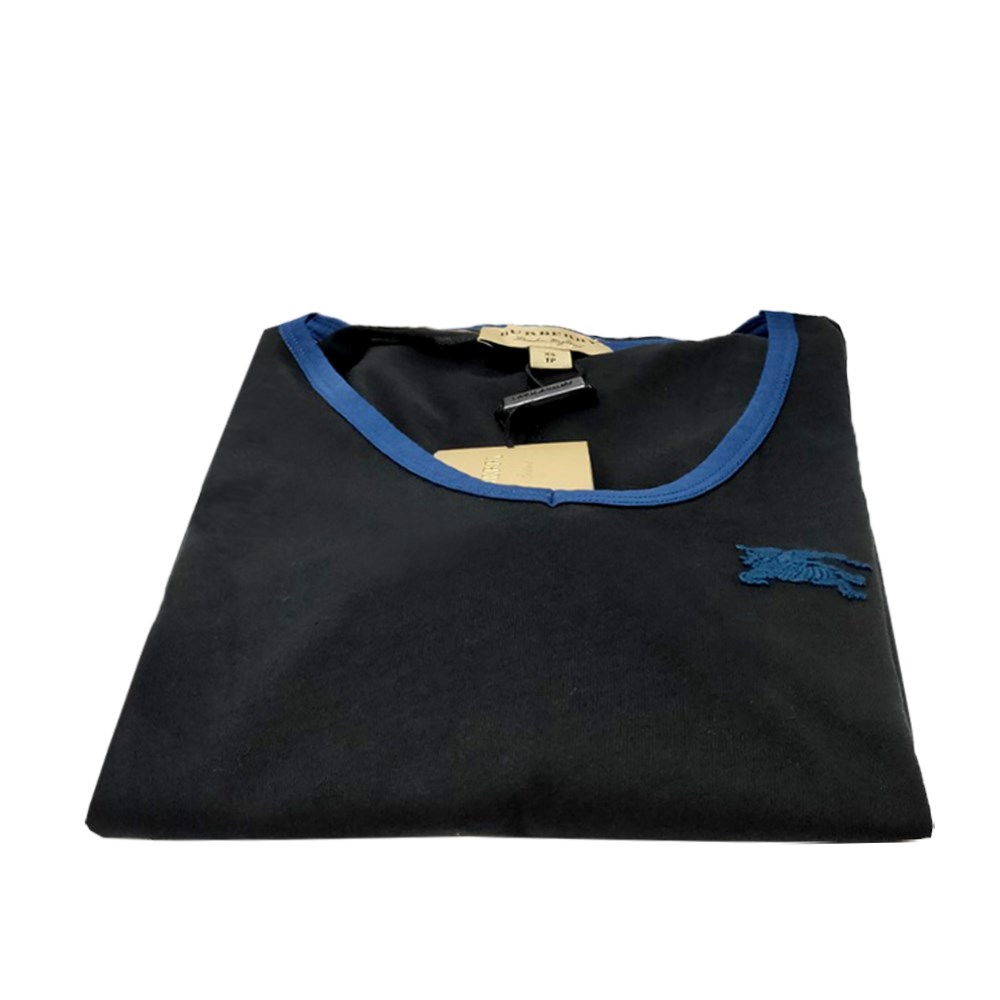 【BURBERRY 巴寶莉】8035599 經典圖案LOGO短袖V領衣服薄款上衣棉質拚色T恤(黑色)