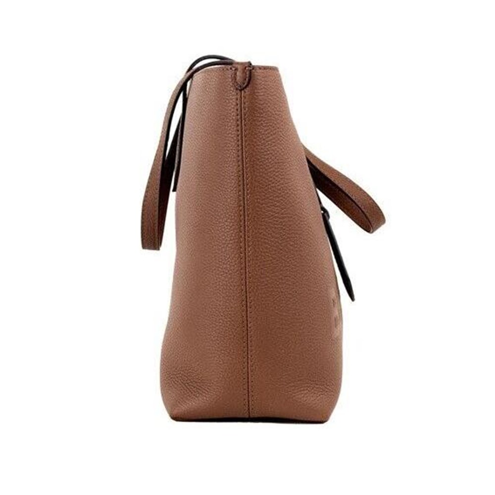 【BURBERRY 巴寶莉】80528551 經典烙印LOGO皮革手提肩購物包托特包(棕色)