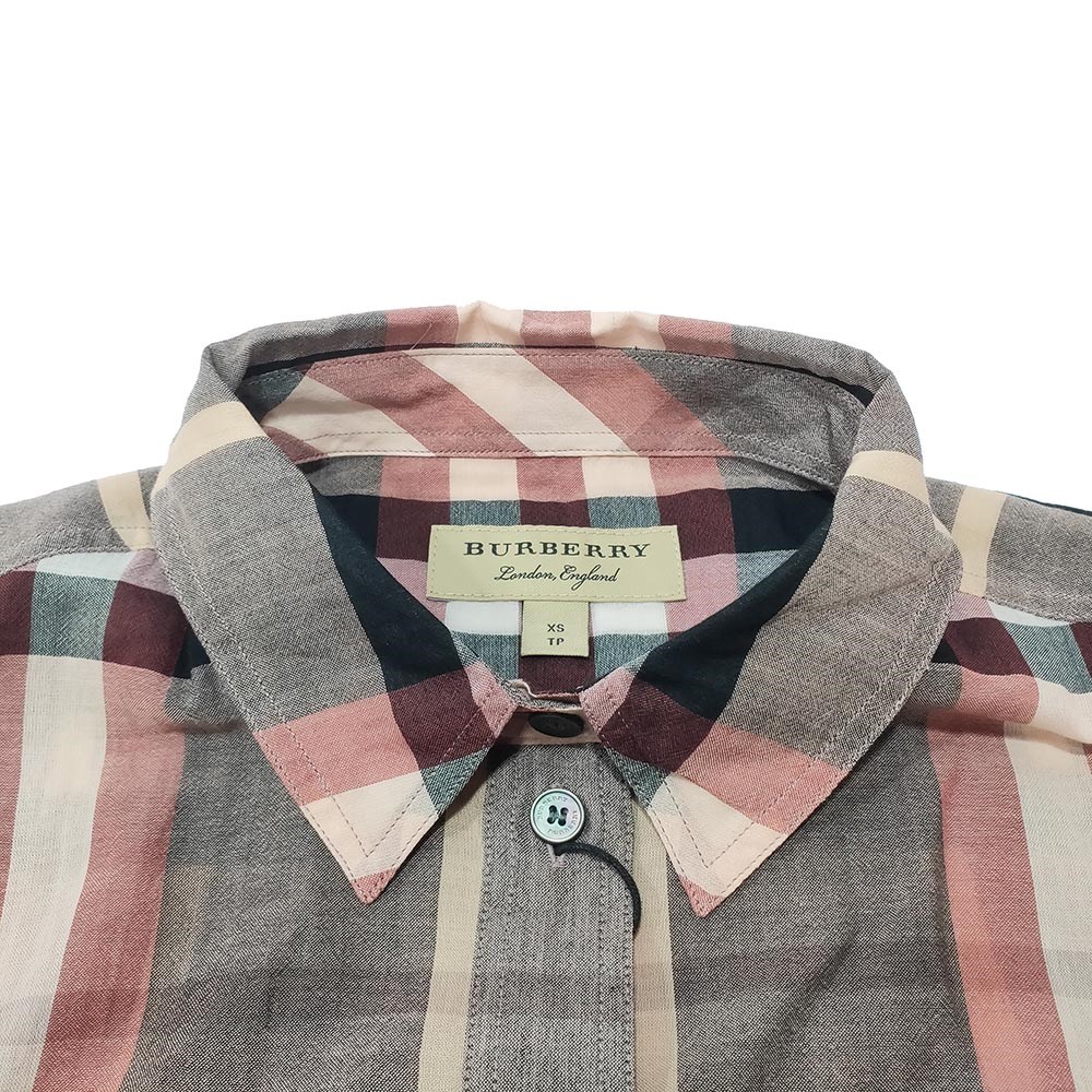 【BURBERRY 巴寶莉】4055801 經典格紋口袋棉質長袖襯衫(粉色)