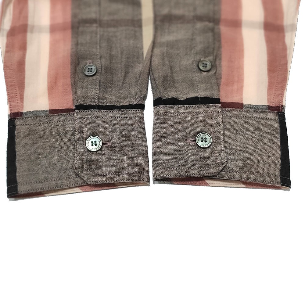 【BURBERRY 巴寶莉】4055801 經典格紋口袋棉質長袖襯衫(粉色)