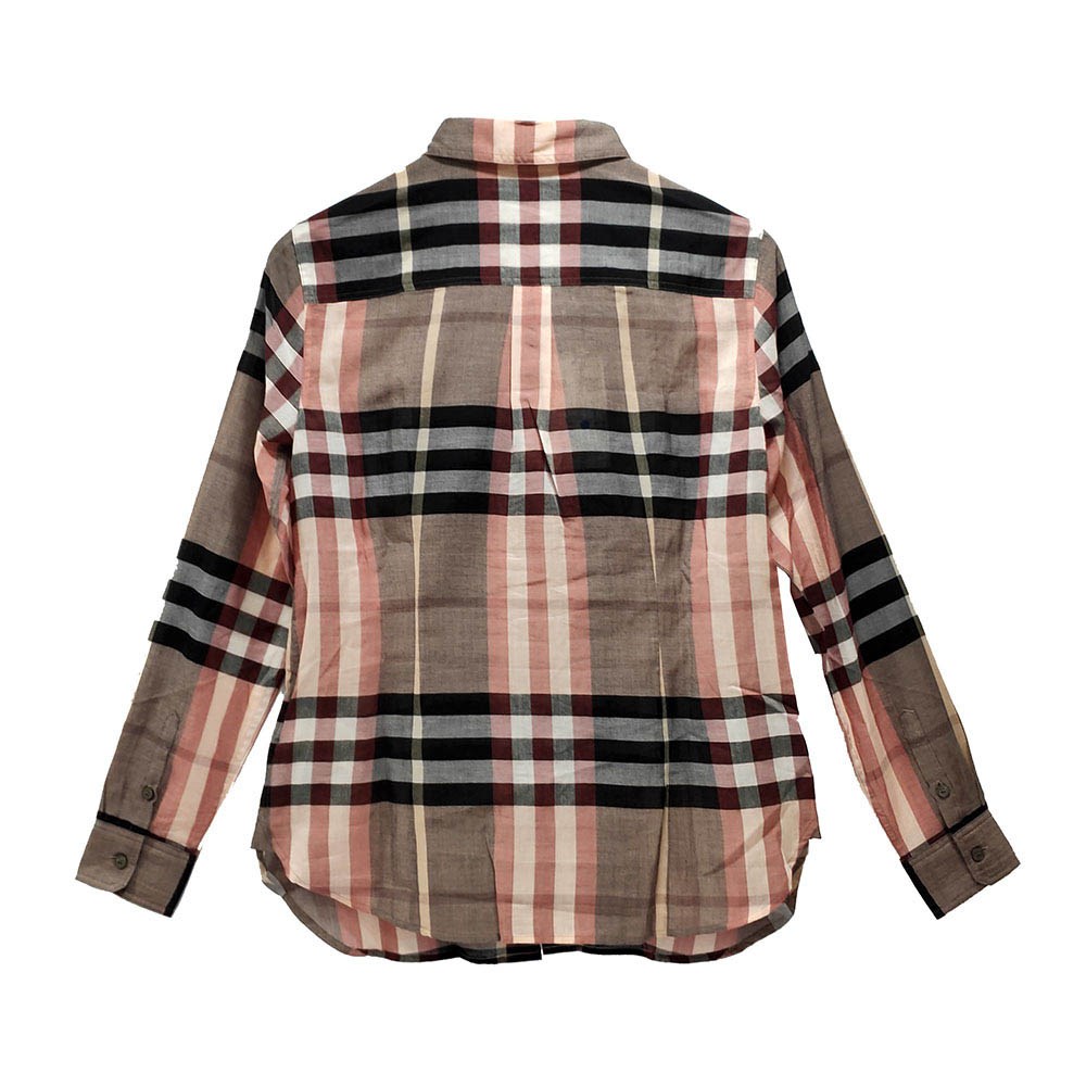 【BURBERRY 巴寶莉】4055801 經典格紋口袋棉質長袖襯衫(粉色)