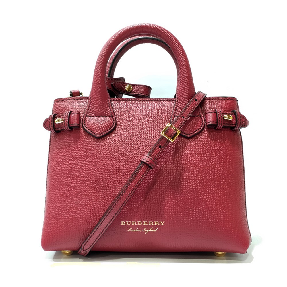 【BURBERRY 巴寶莉】80365651 / 80277501 經典 Banner皮革拚接格紋迷你手提包/肩背包(紅色)