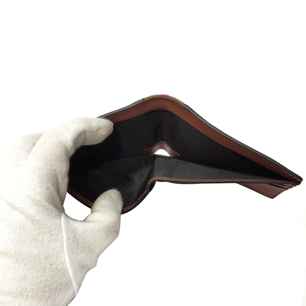 【BURBERRY 巴寶莉】40619951 經典格紋皮革對開錢包/短夾(棕色)