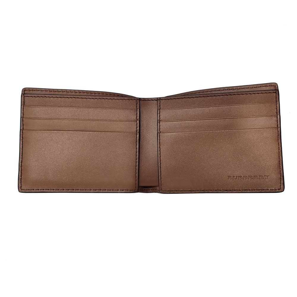 【BURBERRY 巴寶莉】40619951 經典格紋皮革對開錢包/短夾(棕色)