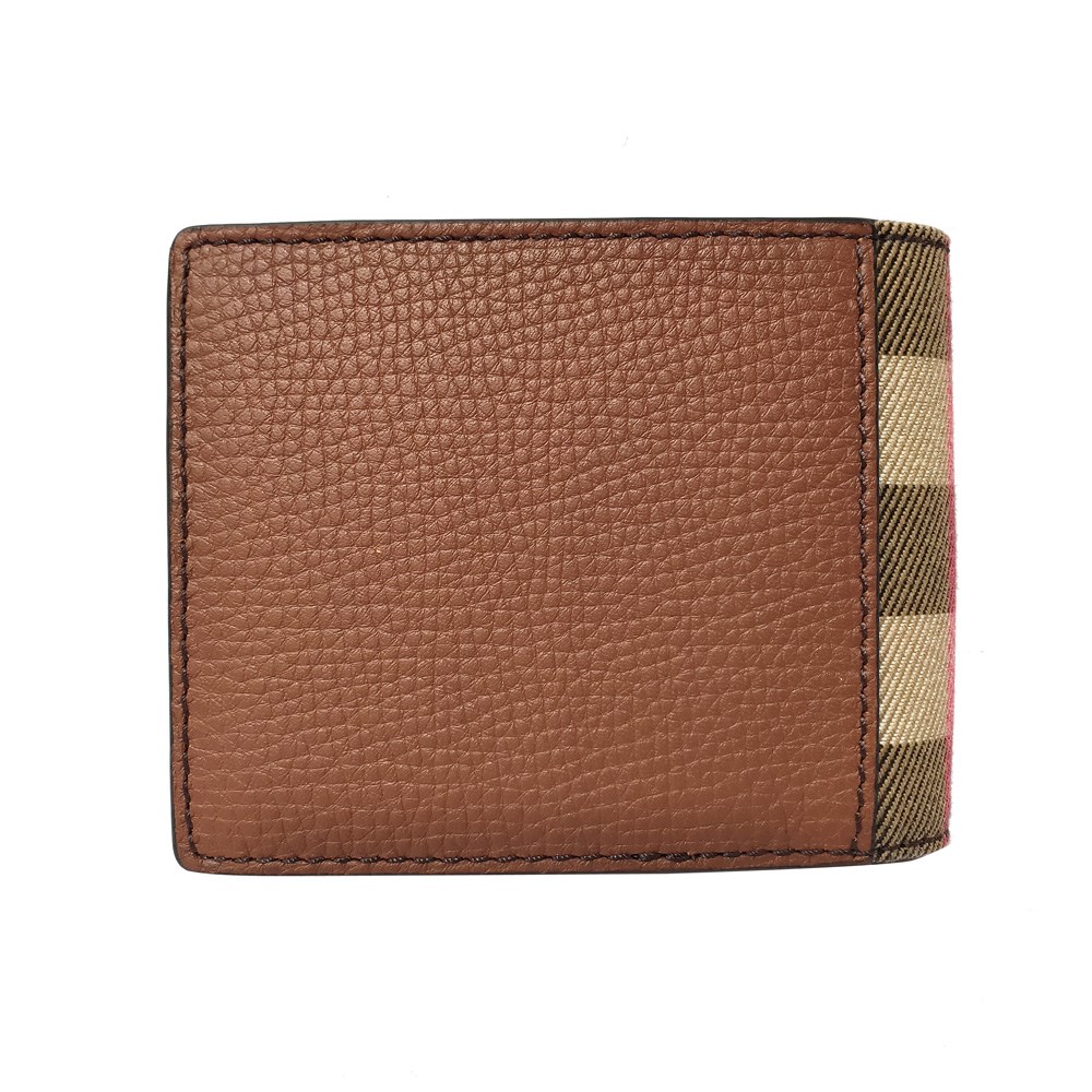 【BURBERRY 巴寶莉】40619951 經典格紋皮革對開錢包/短夾(棕色)