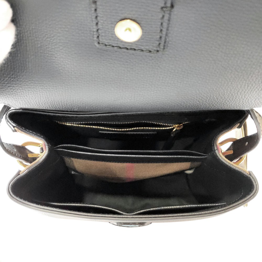 【BURBERRY 巴寶莉】 80475891 經典House系列格紋牛皮手提/肩背兩用包(黑色)